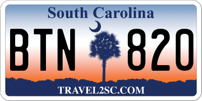 SC license plate BTN820