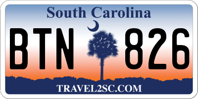 SC license plate BTN826