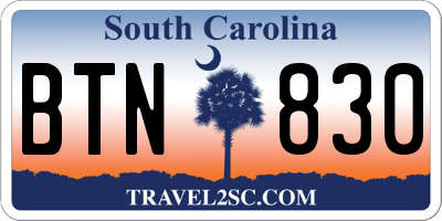 SC license plate BTN830