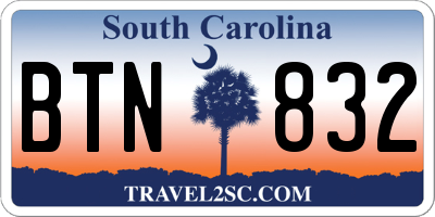 SC license plate BTN832