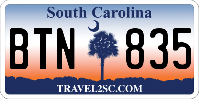 SC license plate BTN835