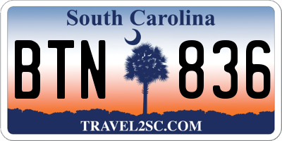 SC license plate BTN836
