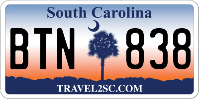 SC license plate BTN838