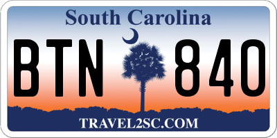 SC license plate BTN840