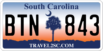 SC license plate BTN843