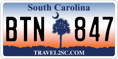 SC license plate BTN847