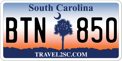 SC license plate BTN850