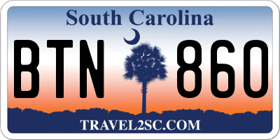 SC license plate BTN860