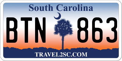 SC license plate BTN863