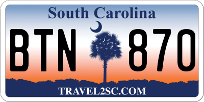 SC license plate BTN870