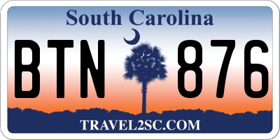SC license plate BTN876