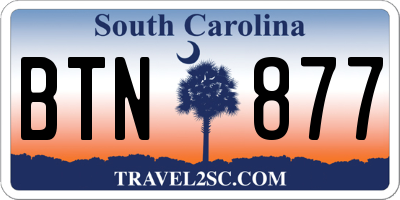 SC license plate BTN877