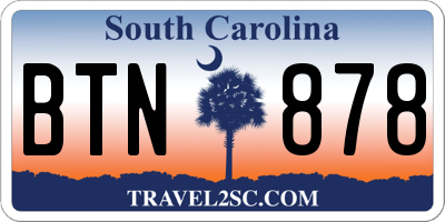 SC license plate BTN878