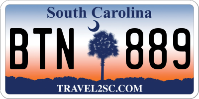SC license plate BTN889