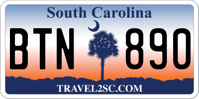 SC license plate BTN890