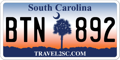 SC license plate BTN892
