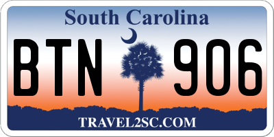 SC license plate BTN906
