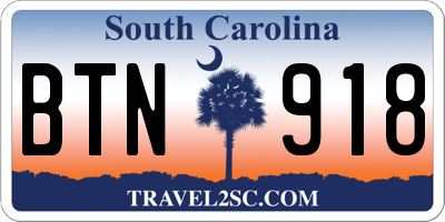 SC license plate BTN918