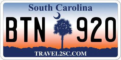 SC license plate BTN920