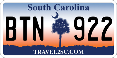 SC license plate BTN922