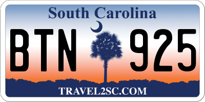 SC license plate BTN925