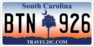 SC license plate BTN926