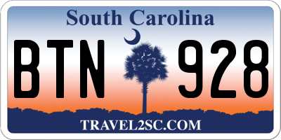 SC license plate BTN928