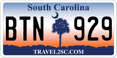 SC license plate BTN929