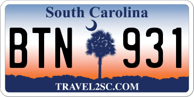 SC license plate BTN931