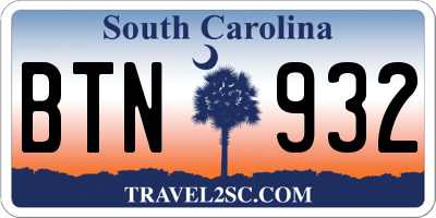 SC license plate BTN932