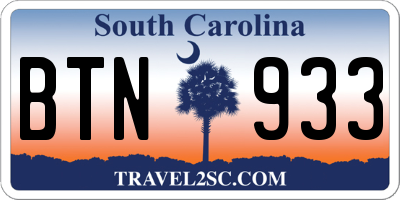 SC license plate BTN933