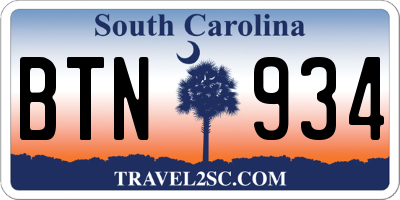 SC license plate BTN934
