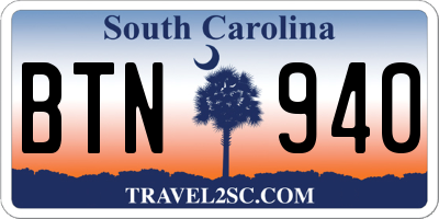SC license plate BTN940
