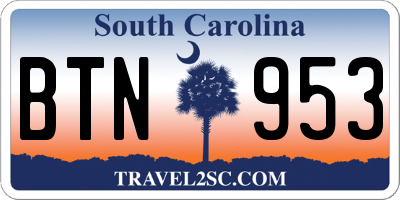 SC license plate BTN953
