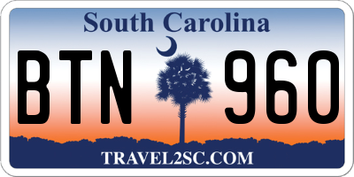 SC license plate BTN960