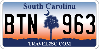 SC license plate BTN963