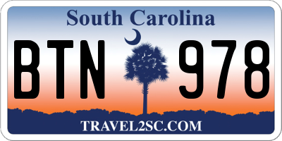 SC license plate BTN978