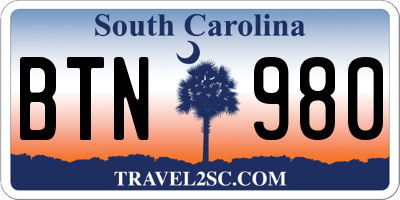 SC license plate BTN980