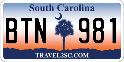 SC license plate BTN981