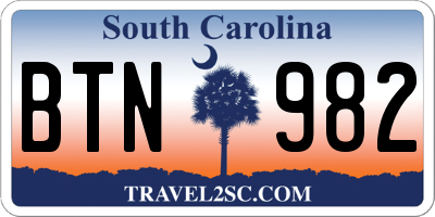 SC license plate BTN982