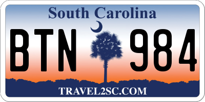SC license plate BTN984