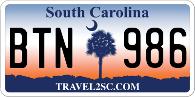 SC license plate BTN986