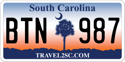 SC license plate BTN987