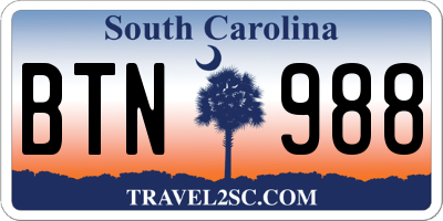SC license plate BTN988