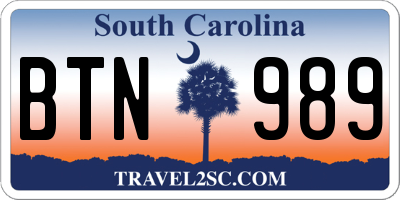 SC license plate BTN989