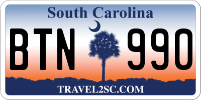 SC license plate BTN990