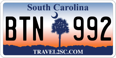 SC license plate BTN992