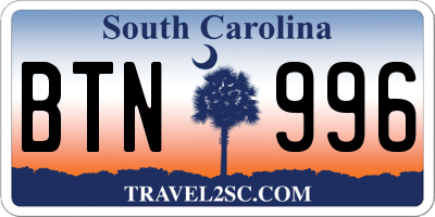 SC license plate BTN996
