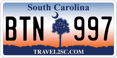 SC license plate BTN997