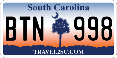 SC license plate BTN998